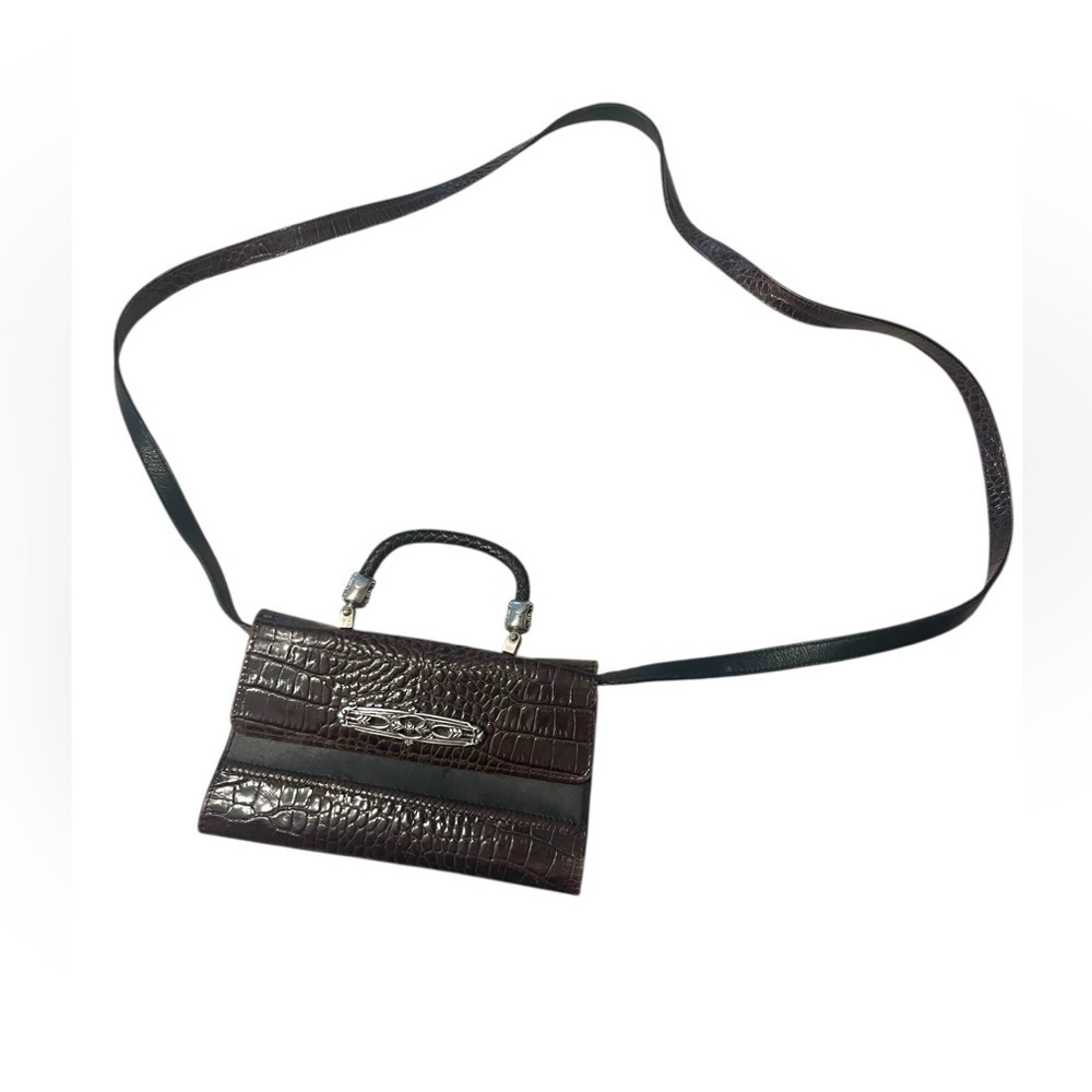 Brighton purse crossbody wallet braided handle brown black leather silver